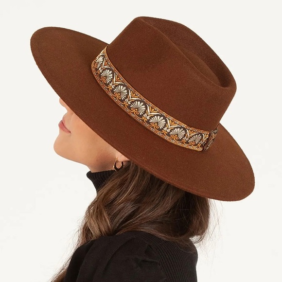 NWT Lucca Teegan Wide Brim Fedora Ribbon Hat - Picture 3 of 5